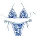 Women's Clothing Blue And White Porcelain Print Lace Up Sexy Bikini Split Swimsuit_ecoleips.com