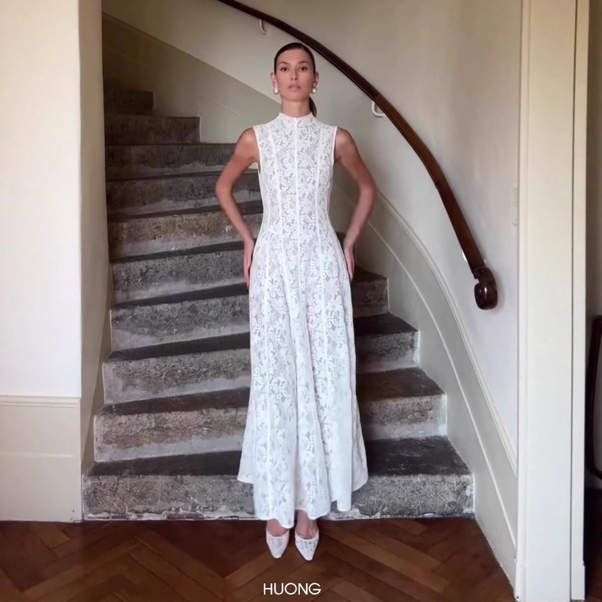 Women's Sleeveless High Neck Dress Elegant Sexy Hollow Out Lace High Waisted Fashionable American Style New_ecoleips.com