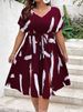 Women's plus Size V Neck Short Sleeve Printed Dress Waist Cinching Summer Style European American New 2026_ecoleips.com