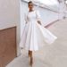 New Spring Summer Solid Color Slim Fit Women's Dress Fashion Sexy Hem Short Sleeve Midi Skirt_ecoleips.com