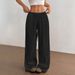 Voya New Fashion Women's Elegant Versatile Elastic Casual Solid Color Long Wide Leg Pants From_ecoleips.com