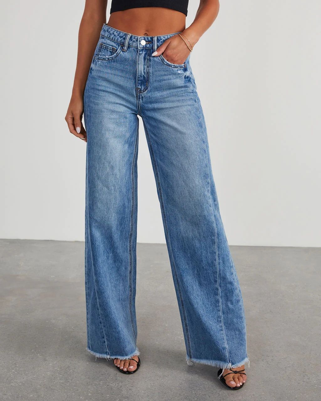 Women’s Clothing new products loose wide leg side seam stitching frayed hem jeans for women_ecoleips.com