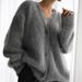 Women's Clothing Autumn And Winter Mink V Neck Knitted Sweater For Women New Loose Solid Color Cardigan Female Coat_ecoleips.com
