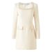 K New Square Neck Nail Bead Decoration Waist Cinching Long Sleeved Slimming Dress Small Formal Dress_ecoleips.com