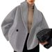 Women’s Short Pea Coat – Oversized Double-Breasted Jacket, Stand Collar, Sophisticated Autumn/Winter Style_ecoleips.com