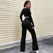 Voya Women's Pure Desire Style Versatile Fashion Set, Spring And Summer Solid Color Crop Top, High Waist Slim Fit Pants_ecoleips.com