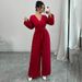 Women's Elegant Casual Bohemian Crossover Jumpsuit V-Neck Pleated European American Style Import Clothing_ecoleips.com