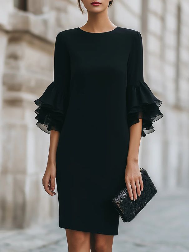 Women's Clothing Elegant Ruffled Bell Sleeve Slim Fit Dress For Women Women's Clothing For Formal & Casual For Women_ecoleips.com