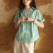 French Style Cuban Collar Letter Embroidery Shirt For Women Summer 2025 New Loose Short Sleeve Blouse_ecoleips.com