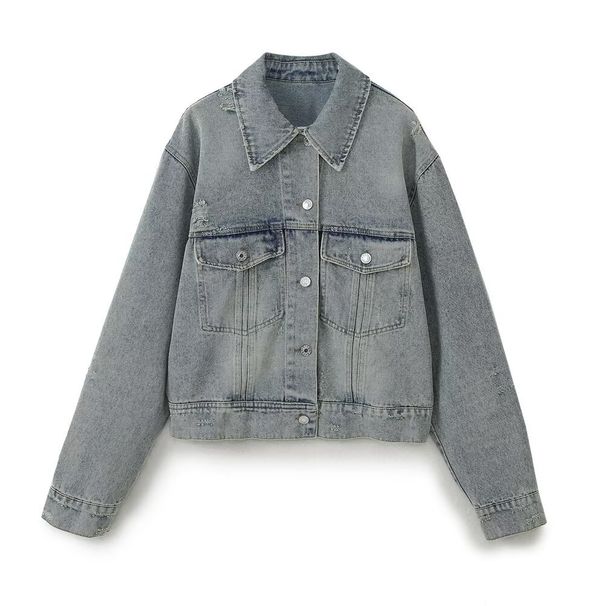 Women's Classic Denim Jacket – Versatile Long Sleeve Coat For Casual & Office Wear (XS/S/M/L, Grey)_ecoleips.com