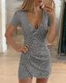 Women's Clothing Sexy V-neck wrap hip irregular short-sleeved sequin dress woman_ecoleips.com