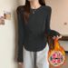 Double-Sided German Velvet Warm Long-Sleeved T-Shirt For Women In Autumn And Winter, Fishbone Patchwork Base Layer, Slim_ecoleips.com