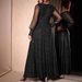 Elegant Mesh & Glitter Party Dress V-Neck Long Sleeve A-Line Gown, Shimmer Evening Dress For Ball, Prom, And Special Occasions (S-XL)_ecoleips.com