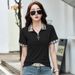 Women's Clothing Summer Plaid Zipper Polo Shirt For Women Short Sleeve Collared Top Fits True To Size Regular Fit_ecoleips.com