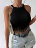 2026 Spring/Summer New Style Elegant Fringe Blouse, Short Style, Slim-Fitting, Slimming, Crop Top With Exposed Neckline_ecoleips.com