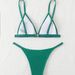 Crinkle Textured Triangle Bikini Set Solid Green Thin Strap High Cut Thong Swimwear Women Summer Beach Bathing Suit_ecoleips.com