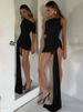 Mozision Oblique Shoulder Backless Irregular Sexy Mini Dress For Women Fashion Sleeveless Draped Ruched Club Dress Elegant_ecoleips.com
