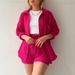 Women's Fashionable Casual Two Piece Set High Waisted Drawstring Shorts And Long Sleeved Shirt Wrinkled Lapel European And American Style 2024_ecoleips.com