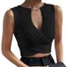 Women's Clothing Slim Fitting And Versatile Chain Decorated Design Cross Knit Sweater Bottoming Shirt_ecoleips.com