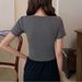 Women's Solid Color Splicing Hollow Waist Thin Top Short Sleeve T-shirt_ecoleips.com