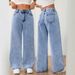 Women's Light Wash High-Waisted Wide-Leg Jeans – Vintage-Inspired Distressed Denim With Unique Pleated Details, Non-Stretch Cotton Blend_ecoleips.com