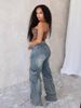 Women's Loose Straight Jeans With Star & Fringe Details - Vintage Distressed Denim Pants For Casual Wear_ecoleips.com