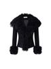 Women's Slim Fit Patchwork Fur Collar Coat Large Lapel Niche Design High End Fashion Short Autumn Winter Outerwear_ecoleips.com