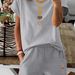 Summer New White Heart-shaped Pattern T-shirt, Casual Printed Round Neck Short Sleeved Top With Elastic Waist Pocket, Women's Two-piece Set-282_ecoleips.com