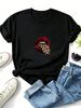 Women O Neck Short Sleeve Graphic T Shirt Retro Leopard Print Tongue Lips Pattern Casual Loose Fit Tees Summer Daily Streetwear Tops_ecoleips.com