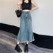 Distressed Denim Mermaid Skirt Women's High Waist A-Line Flared Hem Mid-Length Wrap Skirt For Casual & Office Wear_ecoleips.com