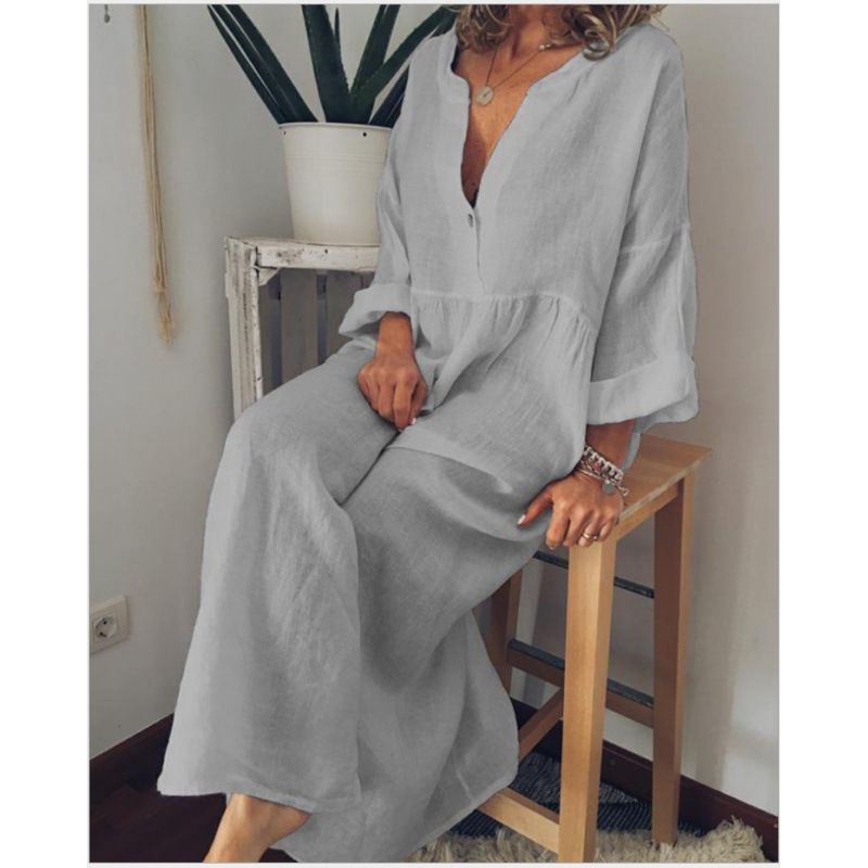 Women's Clothing Plus Size Solid Color Long Sleeved V Neck Full Skirted Dress Long Sleeve For Formal & Casual For Women_ecoleips.com