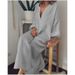 Women's Clothing Plus Size Solid Color Long Sleeved V Neck Full Skirted Dress Long Sleeve For Formal & Casual For Women_ecoleips.com