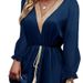 Women's Long Sleeved V Neck Fitted Dress Solid Color Lace Trimmed Casual Autumn/Winter Fashion_ecoleips.com