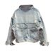 Women's Retro Style Slimming Denim Jacket For Spring Autumn Loose Fit Plus Size Casual Export Style With Frayed Edges_ecoleips.com