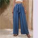 European And American Style Women's Solid Color High Waist Wide Leg Pants Casual Tie Waist Vacation Trousers_ecoleips.com