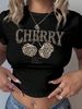 Women's Clothing Cherry Leopard Cherry Slim Short T Shirt Women's Fashion_ecoleips.com