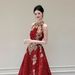 Burgundy Bridal Engagement Dress Halter Neck Evening Gown High Class Banquet Hostess Toasting Dress New Style_ecoleips.com