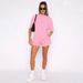 K New Solid Color Round Neck Pullover Mid Sleeve Top For Women's Fashion Casual Shorts Set_ecoleips.com