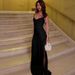 Elegant Halter Neck Midi Dress With Smocked Waist & High Slit, Bodycon Evening Dress For Women, Sophisticated Night Out & Party Wear_ecoleips.com