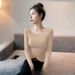 Women Will Wear Tight-fitting Pure Desire U-neck Slim-fitting Fashion Bottoming Shirt In Autumn And Winter 2025, Simple Long-sleeved T-shirt_ecoleips.com