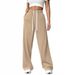 Women's Loose Fit Straight Leg Wide Leg Pants, High Waist Casual Joggers With Pockets, Soft Stretch Polyester Lounge Pants For Everyday Wear_ecoleips.com