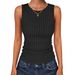 Ribbed Knit Tank Top For Women, Soft Stretch Round Neck Sleeveless Vest, Casual Slim Fit Cami, 4 Colors_ecoleips.com