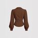 Spring Fashion Women's Slim Fit Long Sleeve Shirt – Asymmetrical Waist Tie & Layered Collar Design (Brown, S-Xxl)_ecoleips.com