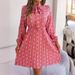 Real Shot Of 2026 Spring/summer European And American Style Polka Dot Tie-waist Long-sleeve Pleated Dress_ecoleips.com