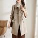 "Women's Wool-Blend Trench Coat - Double-Breasted Mid-Length Winter Coat With Padded Lining, Relaxed Fit, Korean Style In Classic Colors"_ecoleips.com