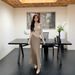 Pure & Chic Long-Sleeve Top & Midi Skirt Set – Autumn/Winter Elegance In Light Khaki & Champagne_ecoleips.com