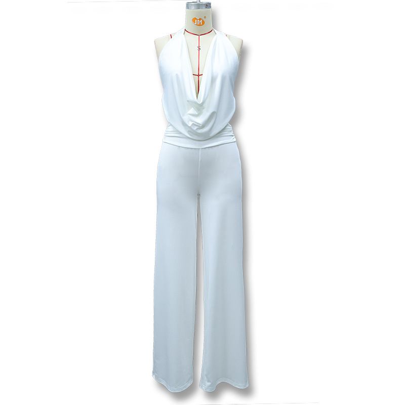 Women's Clothing Women's Solid Color Halter Neck Backless Top And Wide Leg Pants Casual Spring Summer Style Sexy_ecoleips.com