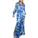 European And American Women's Suit New Fashion Printed Bubble Long-sleeved Shirt Lace-up Wide-leg Pants Two-piece Suit_ecoleips.com