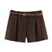 PB&ZA Women's High-Waisted Casual Shorts European American Fashion Summer Arrival with Belt 2026 New 4387472_ecoleips.com