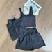 Luludarling Women's Three Piece Active Set Long Stand Collar Fitted Jacket Nude High Waisted Mini Skirt U Shaped Bra Vest_ecoleips.com